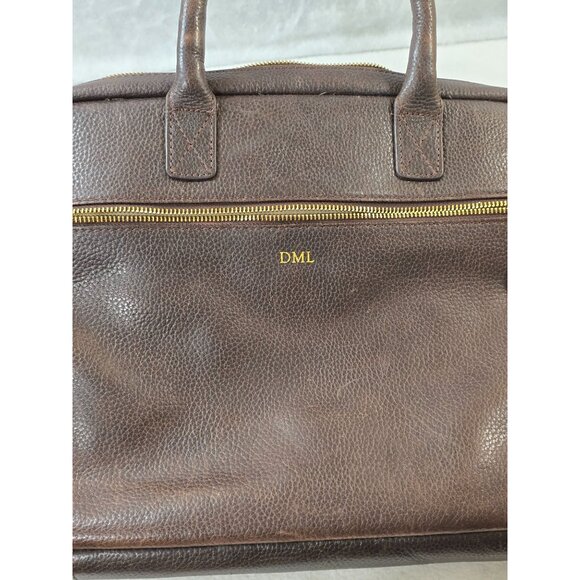 Mark & Graham Brown Leather Briefcase With Gold Hardware & Adjustable Strap - Picture 6 of 11